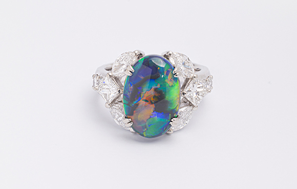 プラチナブラックオパールリング　OP 5.32Ct D 2.18Ct