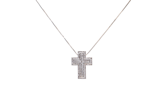 K18WGダイヤクロスペンダントネックレス　計1.0Ct