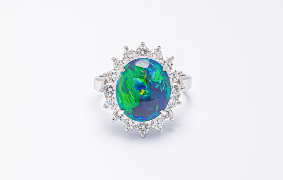 プラチナ　ブラックオパールリング　OP 2.26Ct D 0.872Ct