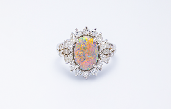 プラチナ　ブラックオパールリング　OP 1.23Ct D 0.79Ct