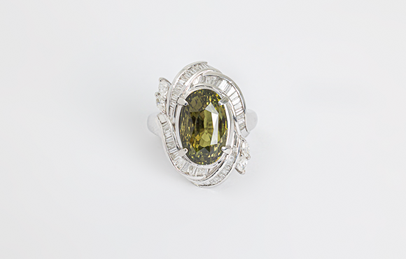 プラチナ　アレキサンドライトリング　AL 9.02Ct D 1.03Ct